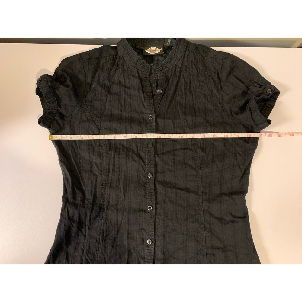 Harley Davidson Embroidered Angel Wings Pinstripe Shirt Short Sleeve Black Small - Picture 9 of 10